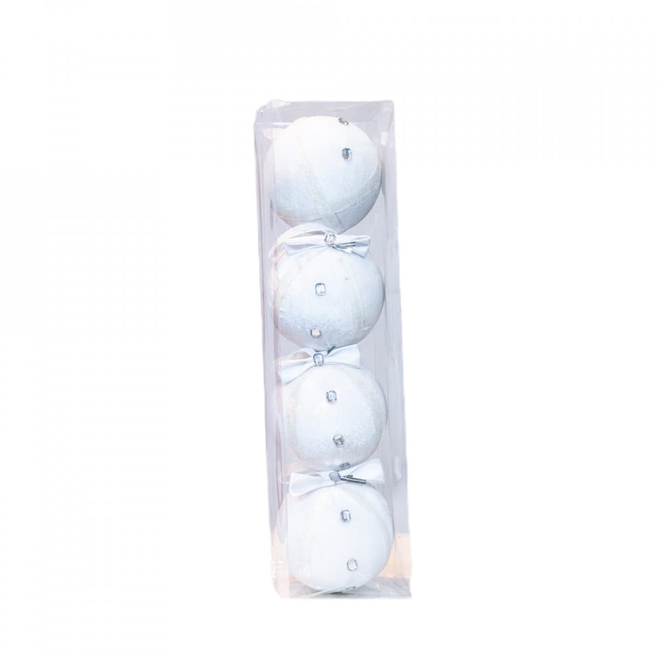 Set 4 globuri velvet, culoare alb, diametru 10cm,BL-6003W