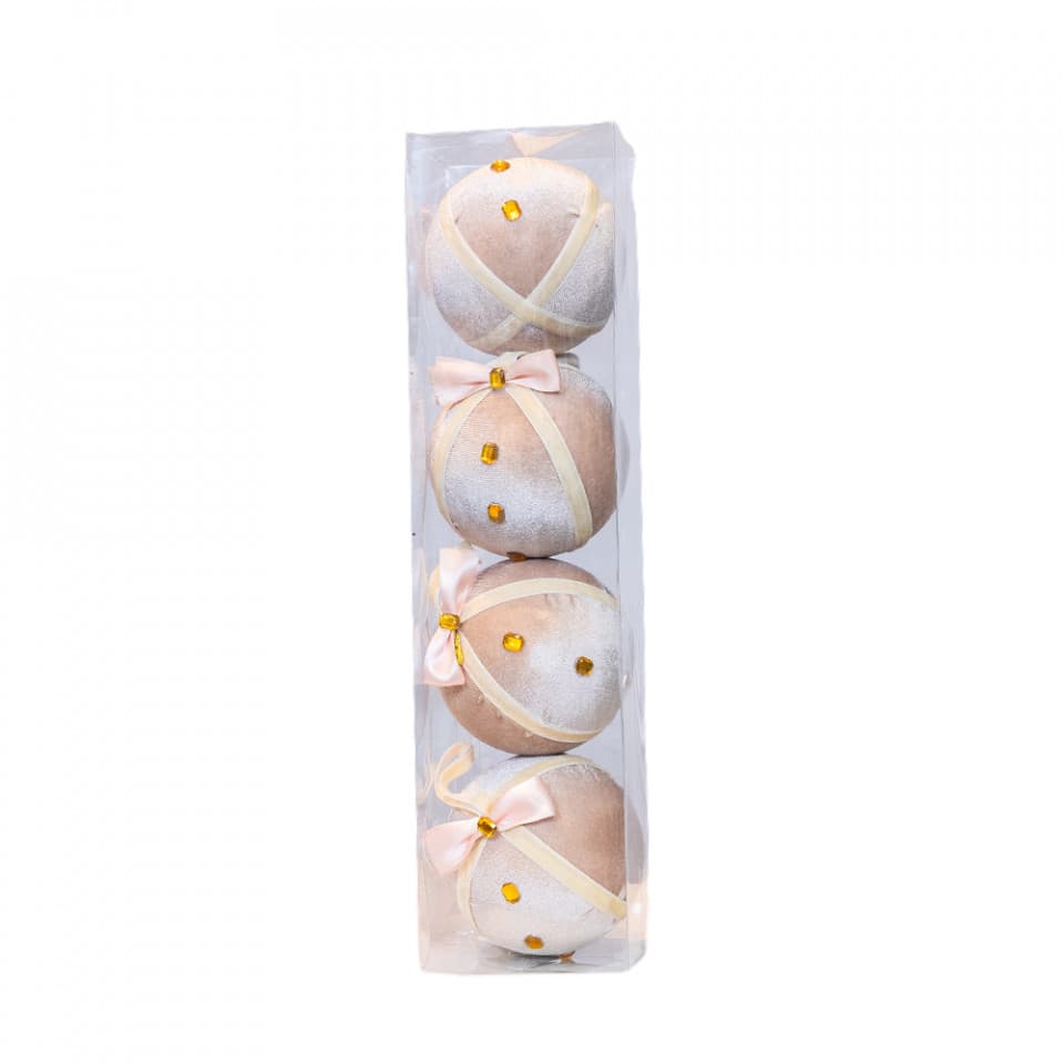 Set 4 globuri velvet, culoare crem, diametru 10cm, BL-6003CR