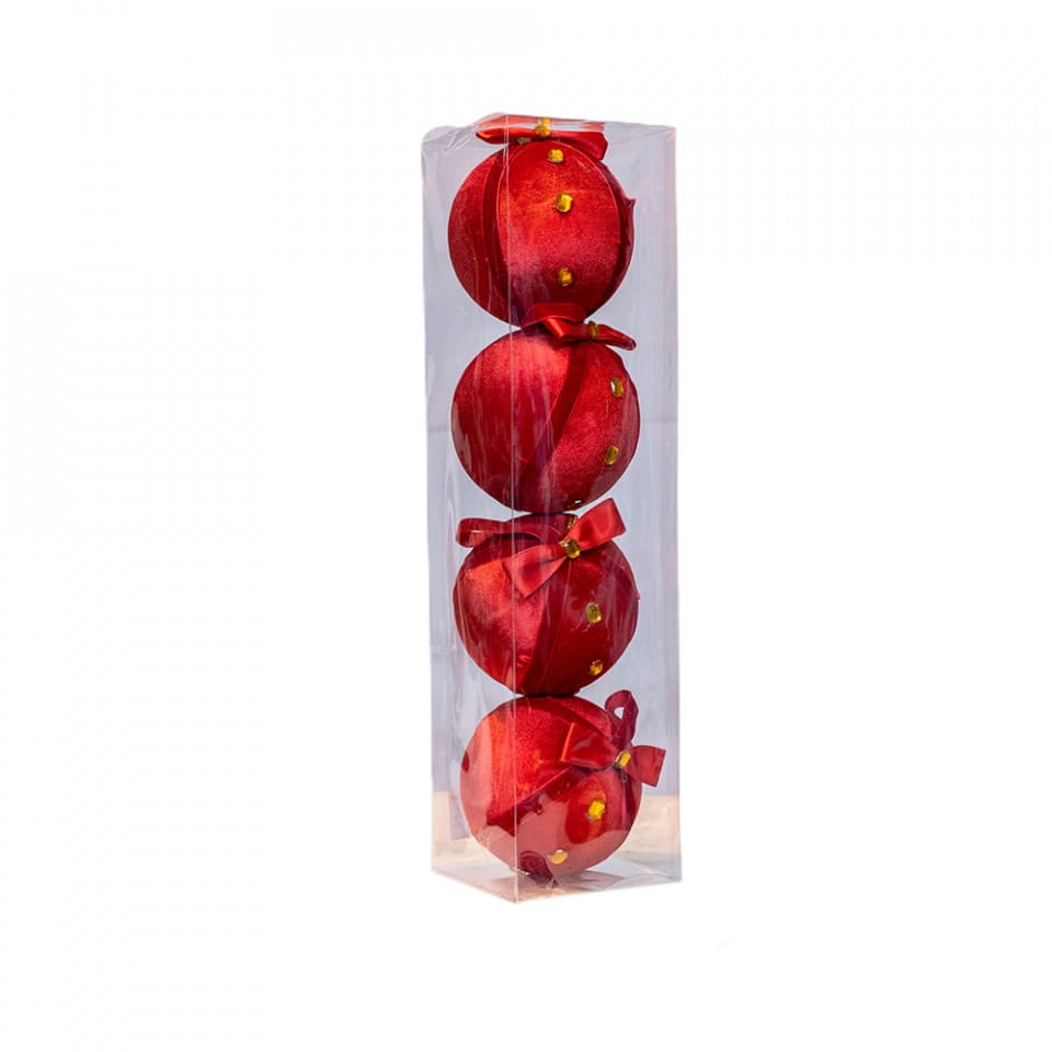 Set 4 globuri velvet, culoare rosu, diametru 10cm, BL-6003R