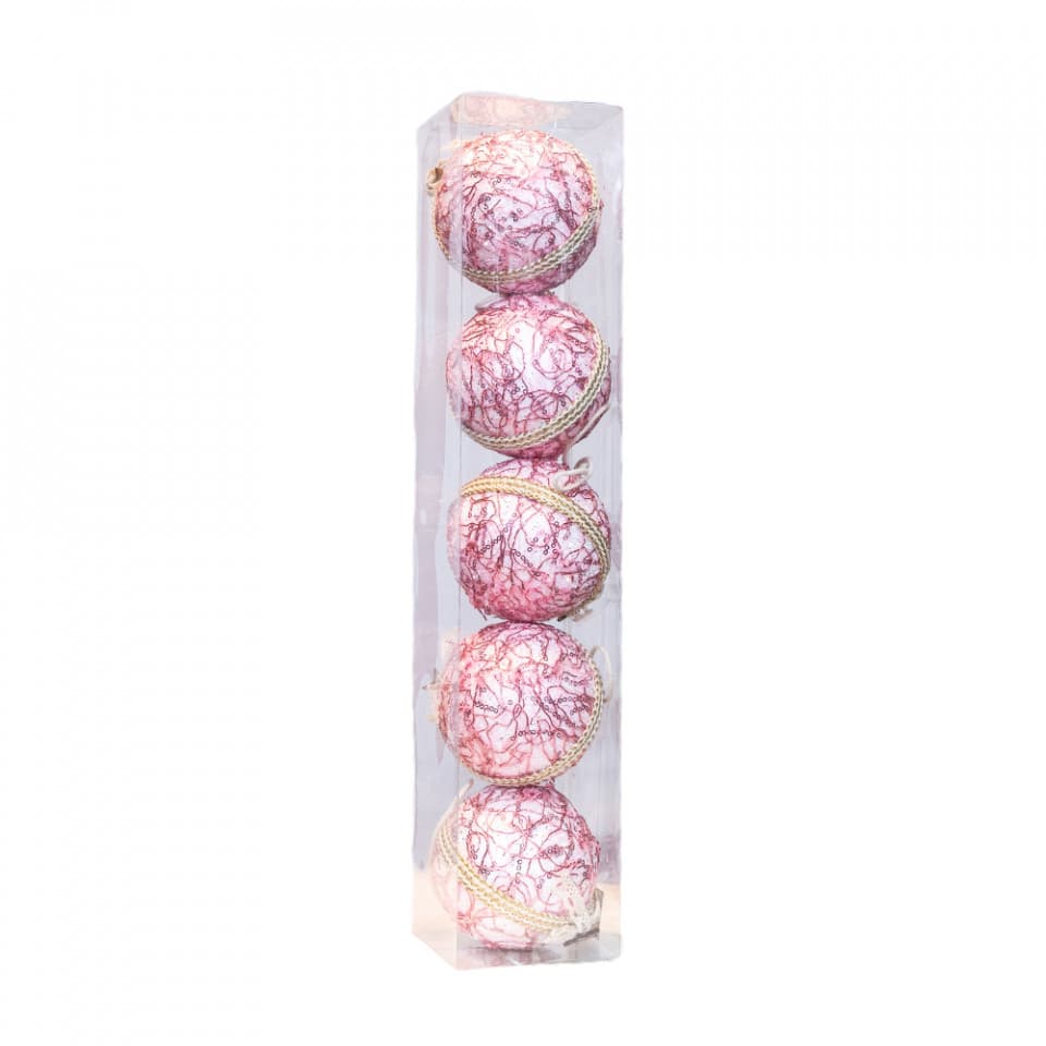 Set 5 globuri din polistiren, culoare roz, diametru 10cm, BL-6020PK